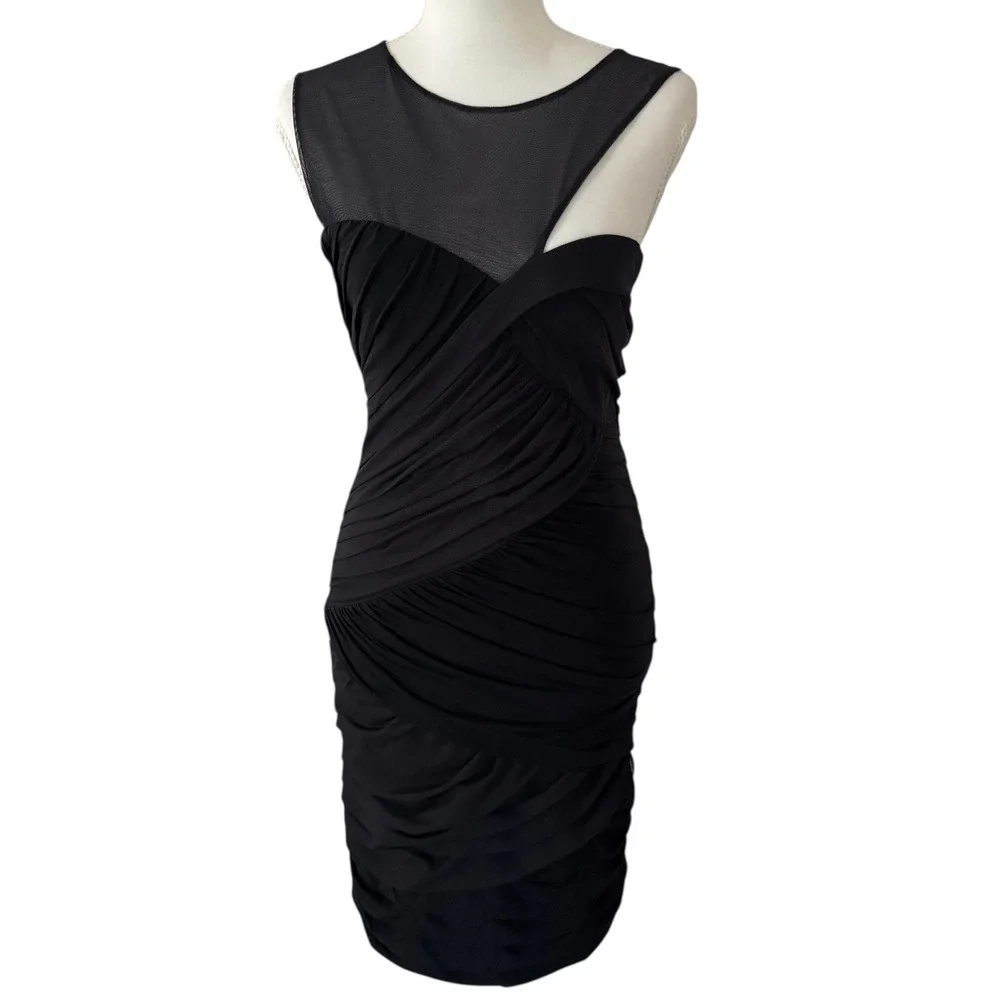bcbgmaxazria mesh dress BCBGMaxAzria Mesh V-neck Mini Womens Dress Black Size XS
